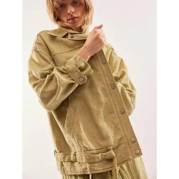 NEW WE THE FREE LOLA LINEN JACKET DRIED ALOE MEDIUM - Picture 1 of 8